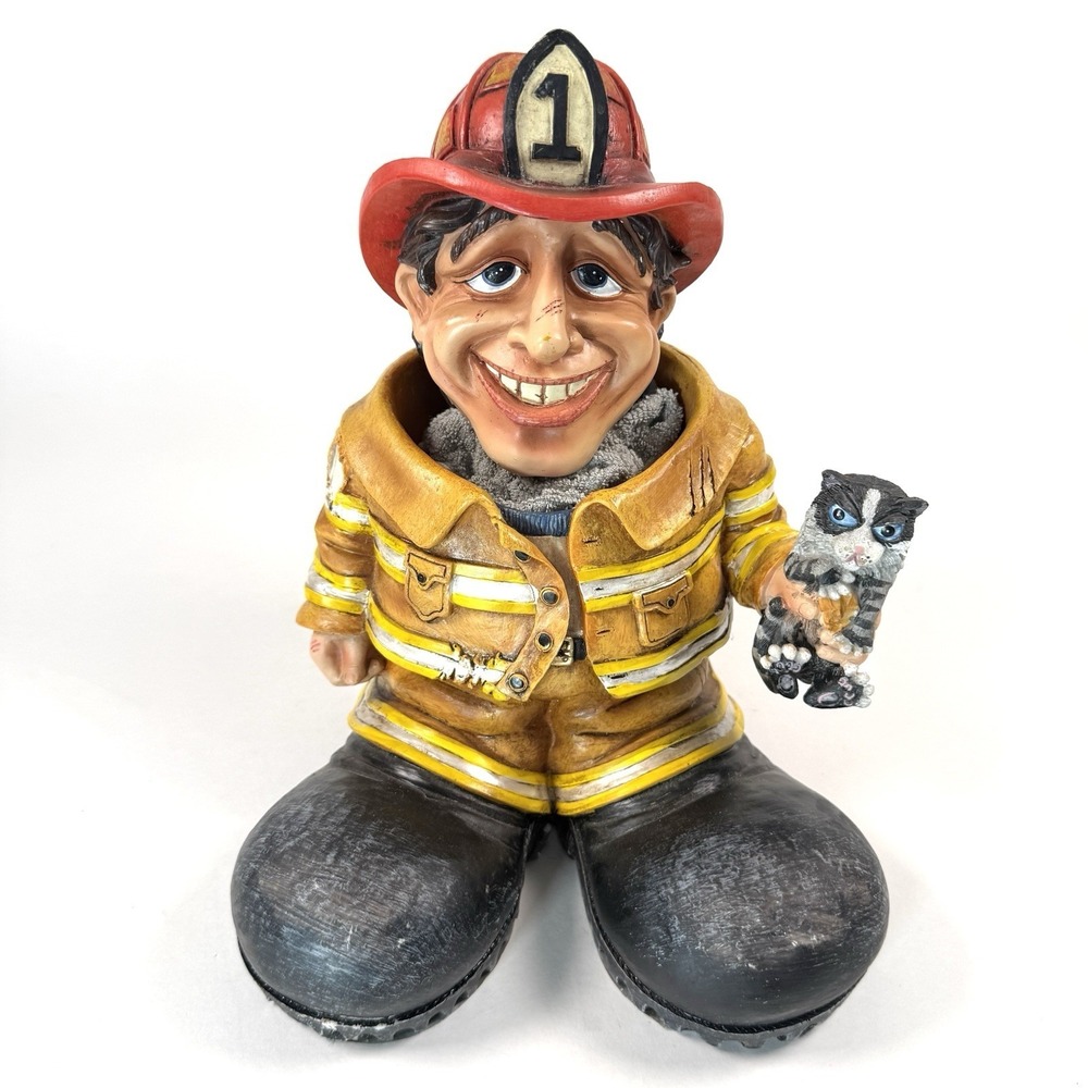 Firefighter Wine Bottle Holder Resin Figurine Rescue Cat Novelty Decor